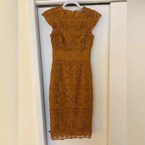 Antonio Melani Size 0 Mustard Lace Midi Dress